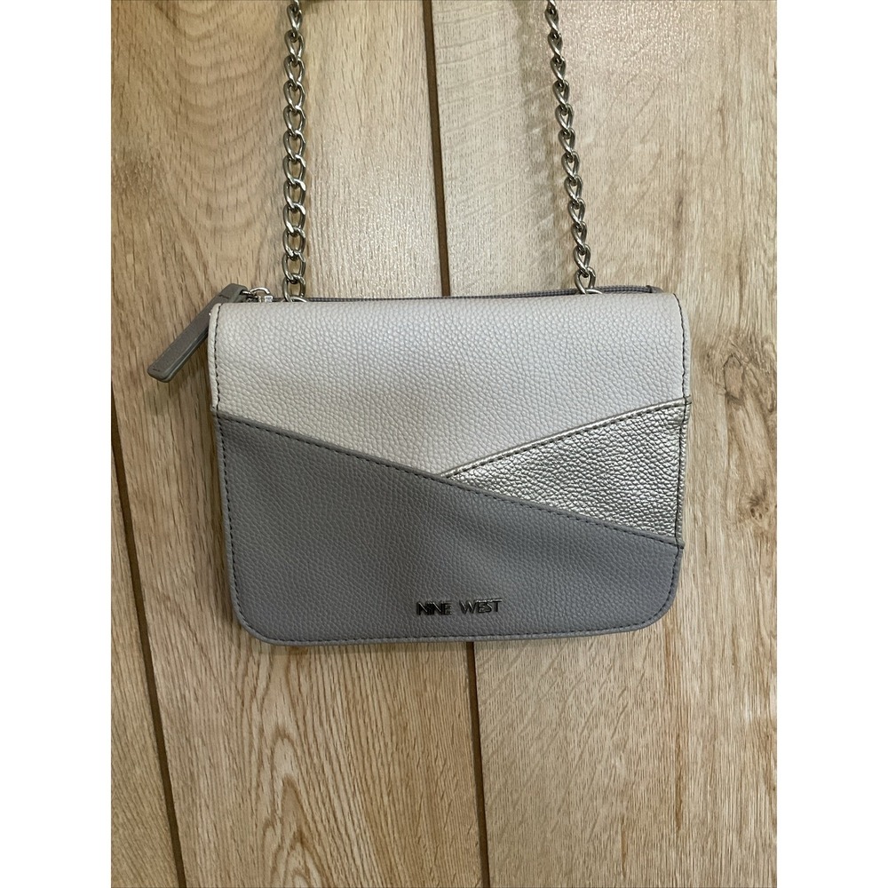 Nine West Crossbody Bag Small Gray Silver Cream
